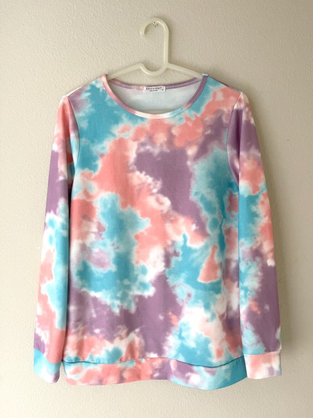 Tie Dye Sweatshirt Women’s Long Sleeve Pullover Pastel Pink Blue Purple Ekouaer